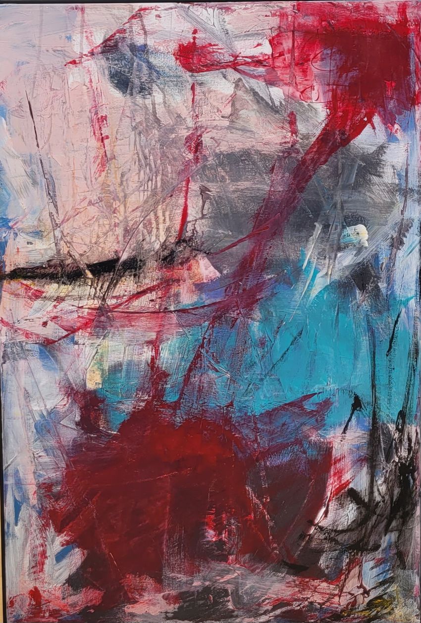 Skibe i havsnød 60 x 90 cm 4500 kr