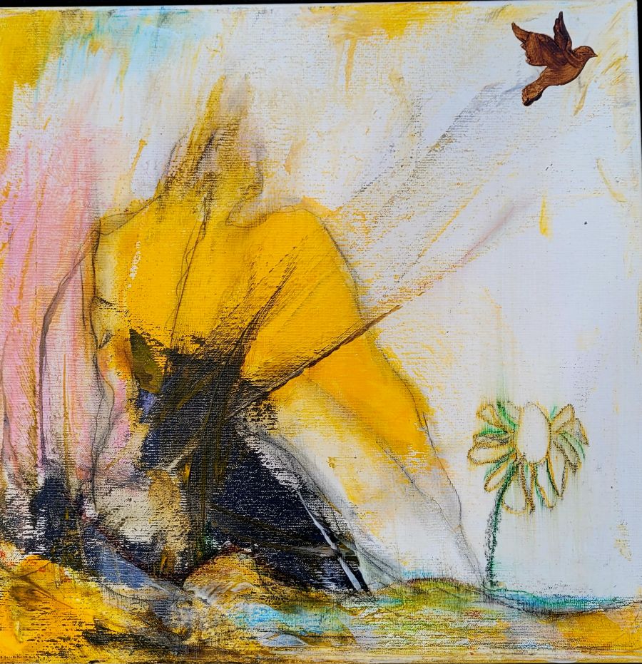 Frodig kvinde med blomst 25 x 25 cm 1100kr