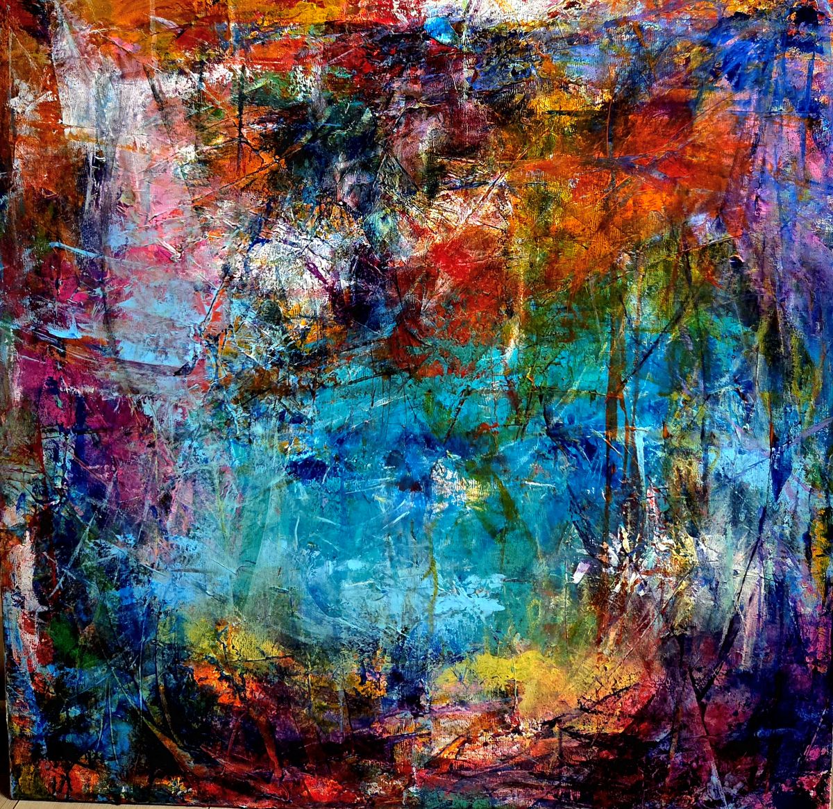 indre landskab. 80 x 80 cm 5500 kr